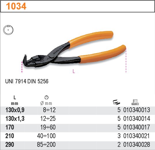 KLEŠTĚ NA POJISTNÉ KROUŽKY VNITŘNÍ VYHNUTÉ-MODEL 1034 290MM