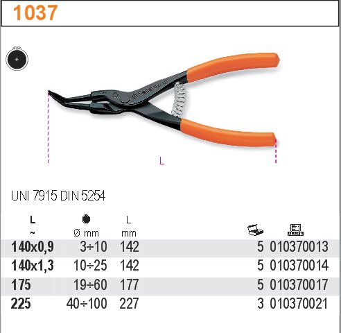 KLEŠTĚ NA POJISTNÉ KROUŽKY VNĚJŠÍ VYHNUTÉ-MODEL 1037 225MM