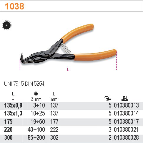 KLEŠTĚ NA POJISTNÉ KROUŽKY VNĚJŠÍ VYHNUTÉ-MODEL 1038 175MM