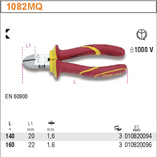 KLEŠTĚ ŠTÍPACÍ BOČNÍ IZOLACE 1000V-MODEL 1082MQ160