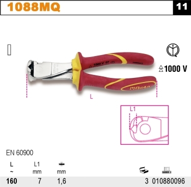 KLEŠTĚ ŠTÍPACÍ ČELNÍ IZOLACE 1000V-MODEL 1088MQ 160MM