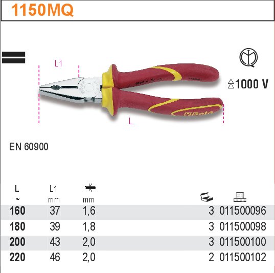 KLEŠTĚ KOMBINOVANÉ QUALITY IZOLACE 1000V-MODEL 1150MQ160