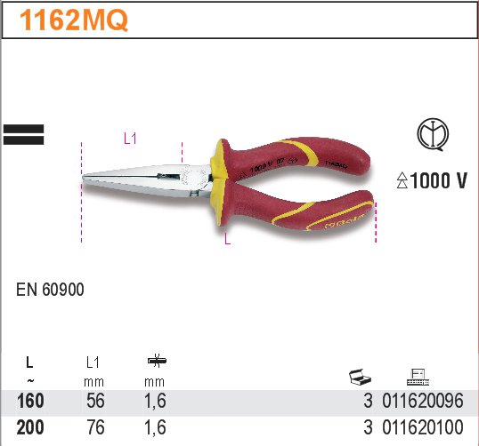 KLEŠTĚ PLOCHÉ IZOLACE 1000V-MODEL 1162MQ160