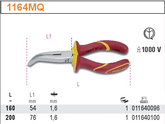 KLEŠTĚ PŮLKULATÉ VYHNUTÉ-MODEL 1164MQ PRO 1000V