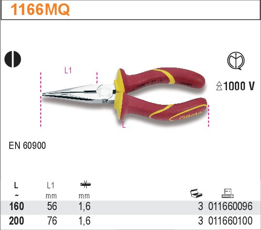 KLEŠTĚ PŮLKULATÉ IZOLACE 1000V-MODEL 1166MQ200 200MM