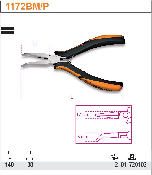 KLEŠTĚ PLOCHÉ DLOUHÉ VYHNUTÉ PRO ELEKTROTECHNIKY-MODEL 1172BM/P 140MM