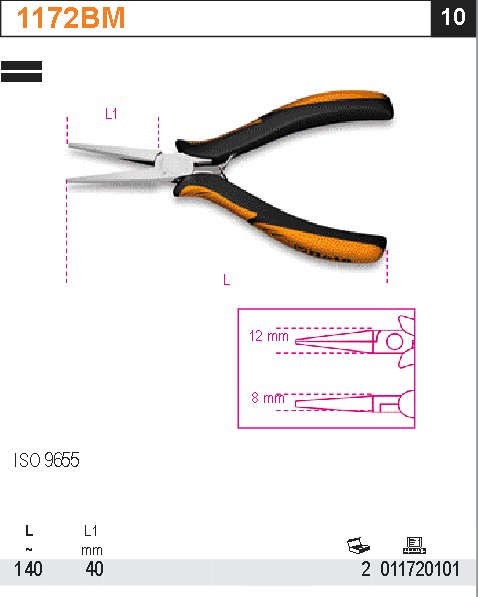KLEŠTĚ PLOCHÉ DLOUHÉ PRO ELEKTROTECHNIKY-MODEL 1172BM 140MM