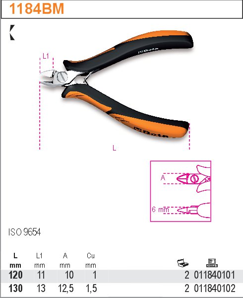 KLEŠTĚ ŠTÍPACÍ BOČNÍ PRO ELEKTROTECHNIKY-MODEL 1184BM 130MM