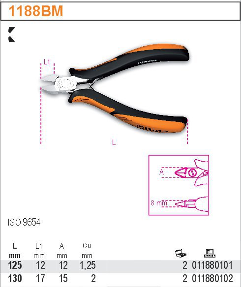 KLEŠTĚ ŠTÍPACÍ BOČNÍ PRO ELEKTROTECHNIKY-MODEL 1188BM 130MM