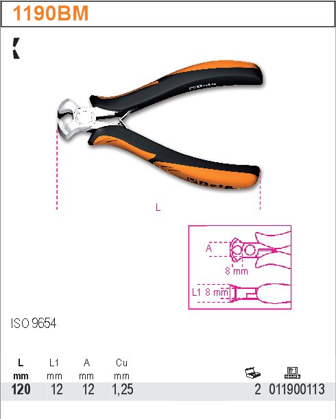 KLEŠTĚ ŠTÍPACÍ ČELNÍ PRO ELEKTROTECHNIKY-MODEL 1190BM 120MM
