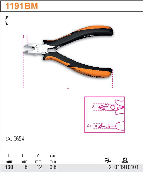KLEŠTĚ ŠTÍPACÍ ČELNÍ PRO ELEKTROTECHNIKY-MODEL 1191BM 130MM