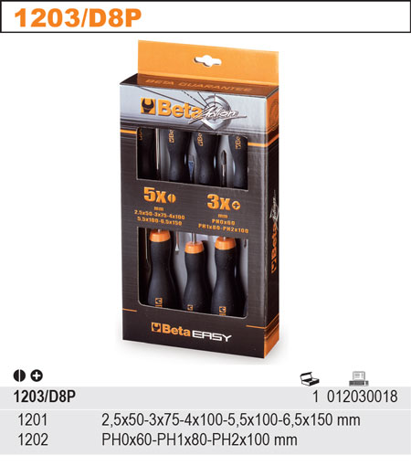SADA ŠROUBOVÁKŮ, BETA EASY, 1201 A 1202, 8 KUSŮ, V KRABICI, MODEL 1203/D8P