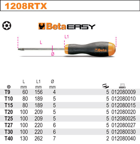 ŠROUBOVÁK EASY PROFIL TAMPER RESIST.TORX-MODEL 1208RTX T40 L 130MM