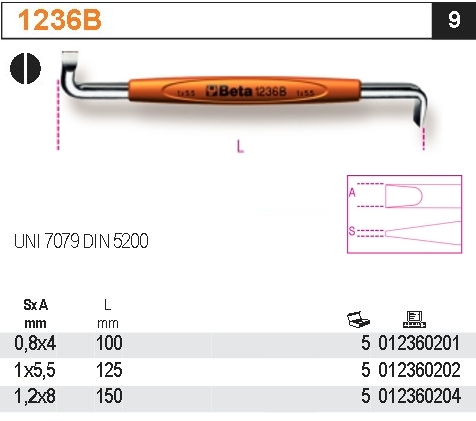 ŠROUBOVÁK PLOCHÝ ÚHLOVÝ OBOUSTRANNÝ-MODEL 1236B L 1X5.5MM UNI7079 DIN 5200