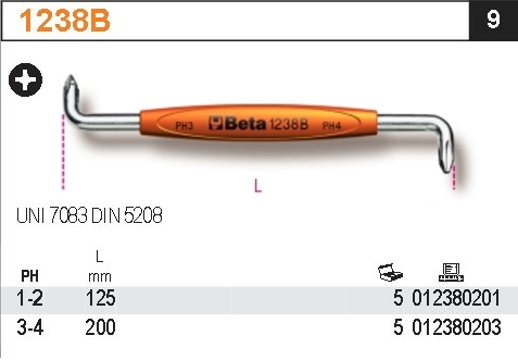 ŠROUBOVÁK KŘÍŽOVÝ ÚHLOVÝ OBOUSTRANNÝ-MODEL 1238B PH1-2 UNI7083 DIN 5208