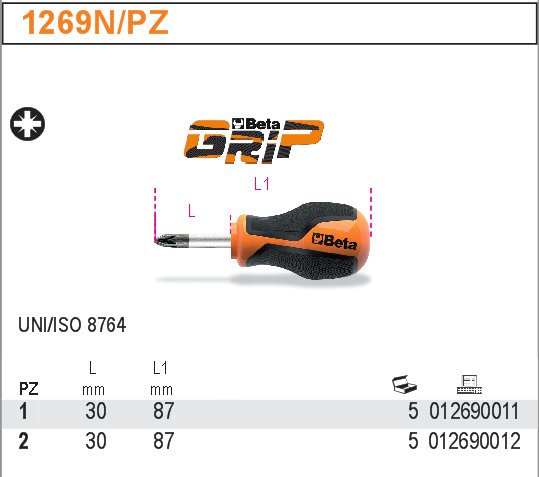 ŠROUBOVÁK KŘÍŽOVÝ PROFIL POZIDRIVE BETAGRIP-MODEL 1269N/PZ KRÁTKÝ