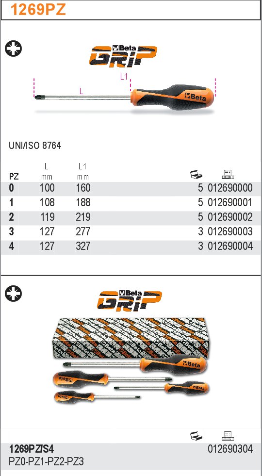 ŠROUBOVÁK KŘÍŽOVÝ PROFIL POZIDRIVE BETAGRIP-MODEL 1269PZ PZ4X127MM UNI/ISO 8764