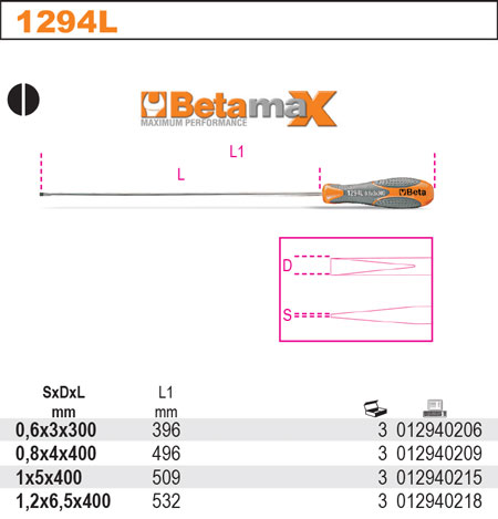 ŠROUBOVÁK PLOCHÝ ÚZKÝ BETAMAX DLOUHÝ-MODEL 1294L 3X300MM