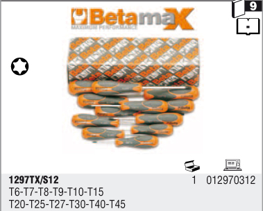 SADA ŠROUBOVÁKŮ BETAMAX PROFIL TORX-MODEL 1297TX/S12 12KS.