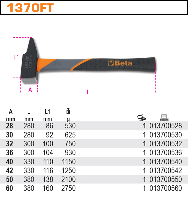 KLADIVO ZÁMEČNICKÉ RUKOJEŤ Z PVC-MODEL 1370FT 60MM