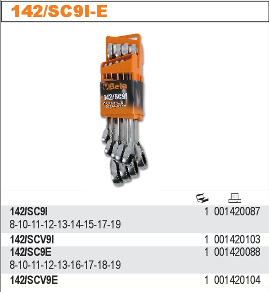 SADA RÁČNOVÝCH KLÍČŮ-MODEL 142/SC9E 9 KS 8-19 MM, V UCHYTU
