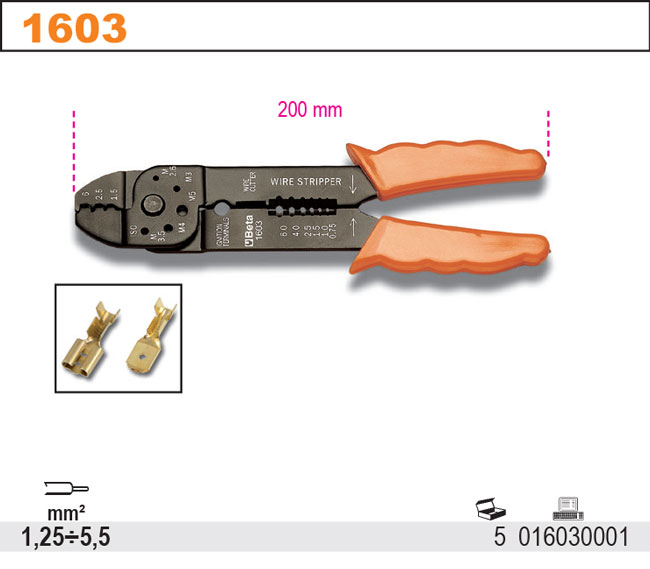 KLEŠTĚ ZATISKACÍ NA KABELOVÉ KONCOVKY-MODEL 1603 1,25-5,5MM