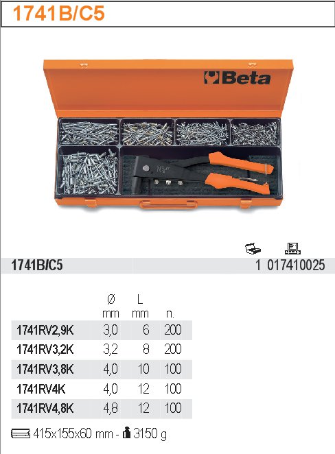SADA NÝTOVACÍ KLEŠTĚ BOČNÍ S 700 NÝTY-MODEL 1741B/C5