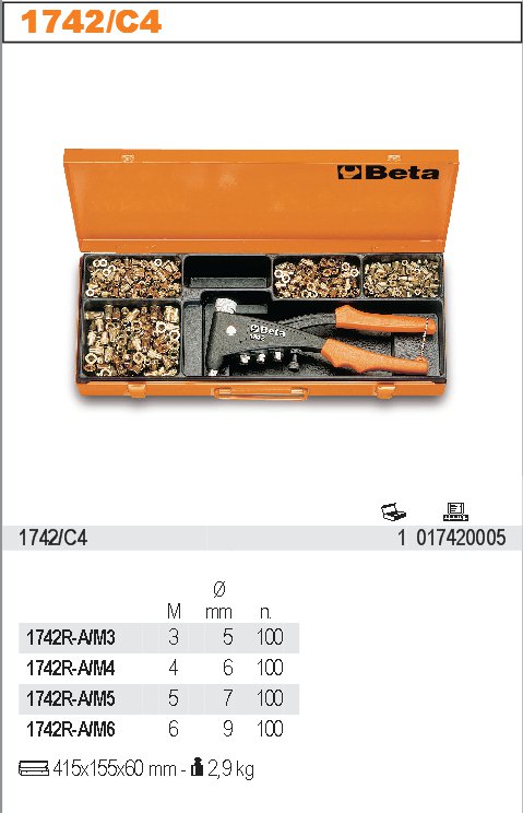 SADA NÝTOVNICE BOČNÍ 1742 A 400 NÝTOMATEK-MODEL 1742/C4