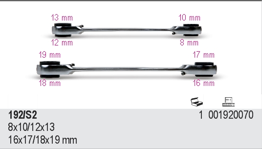 SADA RÁČNOVÝCH OBOUSTRANNÝCH KLÍČŮ-MODEL 192/S2 2 KSI 8 - 19MM
