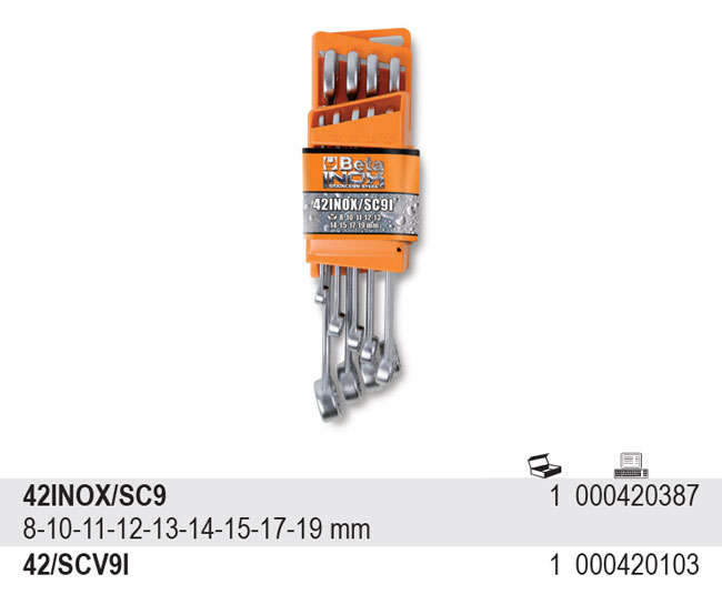 SADA OČKOPLOCHÝCH KLÍČŮ-MODEL 42INOX/SC9 9 KS 8-19 MM