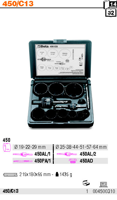 SADA VYŘEZÁVAČŮ OTVORŮ-MODEL 450/C13 13 ČÁSTÍ