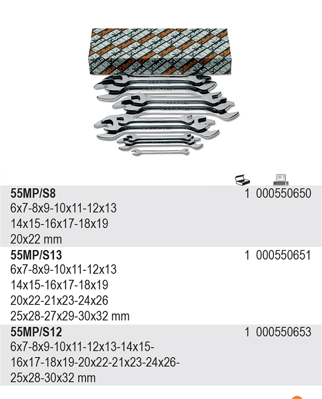 SADA PLOCHÝCH KLÍČŮ OBOUSTRANNÝCH-MODEL 55MP/S8 8 KS 6-22MM, V KARTONU