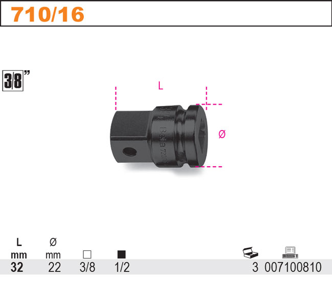SPOJKA PŘECHODOVÁ PRO ZVĚTŠENÍ RÁZU W3/8'' -Z1/2''-MODEL 710/16''