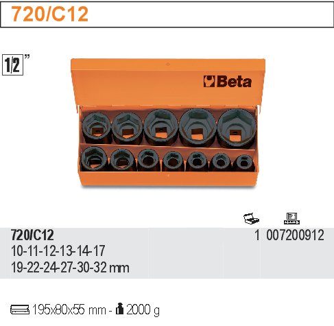 SADA NÁSTRČNÝCH HLAVIC ŠESTIHRANNÝCH - 1/2''-MODEL 720/C12 12 KS 720