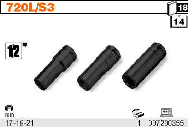 SADA NÁSTRČNÝCH HLAVIC RÁZOVÝCH ŠESTIHRANNÝCH - 1/2'' DLOUHÝCH-MODEL 720L/S3