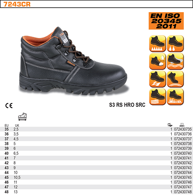 KOTNÍKOVÉ BOTY BEZPEČNOSTNÍ KOŽENÉ -MODEL 7243CR ROZMĚR  47