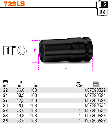 NÁSTRČNÁ RÁZOVÁ HLAVICE DLOUHÁ-MODEL 729LS DÉLKA SLIM 1'' 30MM''