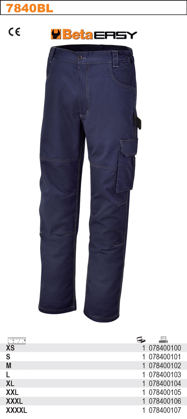 PRACOVNÍ KALHOTY BETA EASY BASIC, PLÁTNO T/C  245 G/M2, ELASTICKÉ VŠIVKY V PASE PO BOCÍCH, BARVA TMAVĚ MODRÁ, MODEL 7840BL VELIKOST XL