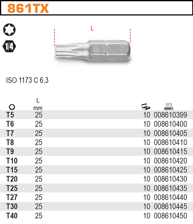 BIT PROFIL TORX-MODEL 861TX TORX T10