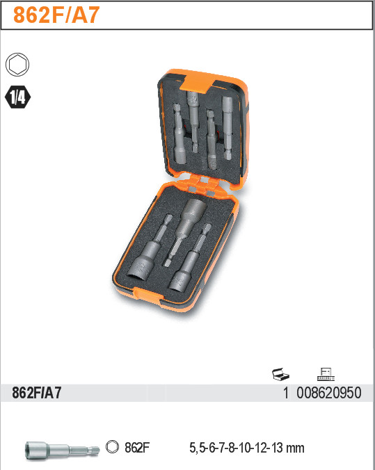SADA 7 KONCOVEK S HLAVICEMI-MODEL 862F/A7 7 KS 5,5 - 13 MM,  V KRABIČCE Z PVC