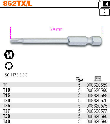 BIT DLOUHÝ PROFIL TORX-MODEL 862TXL TORX T15
