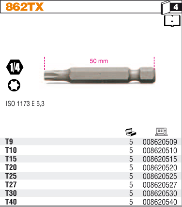 BIT PROFIL TORX-MODEL 862TX TORX T9