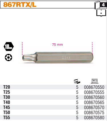Bity na šrouby s hlavou Tamper Resistant Torx® 867RTX