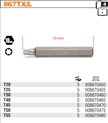 Bity na šrouby s hlavou Torx® 867TX/L45