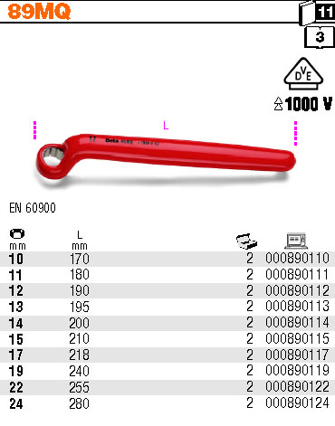 OČKOVÝ KLÍČ JEDNOSTRANNÝ VYHNUTÝ S IZOLACÍ DO 1000V-MODEL 89MQ 24MM