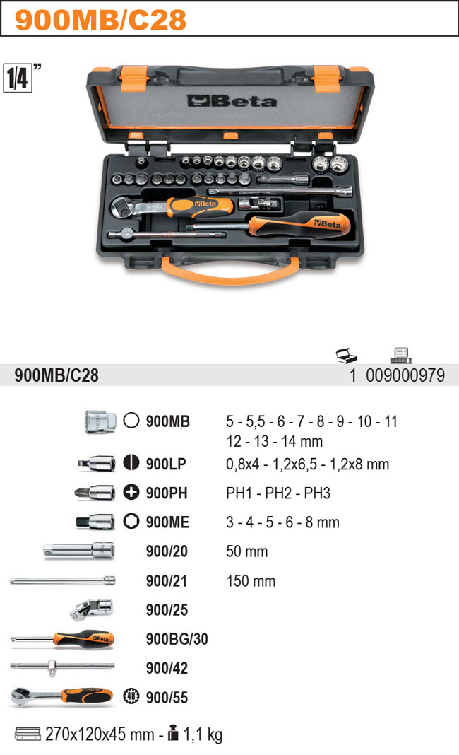 SADA HLAVIC-MODEL 900MB 1/4''+PŘÍSLUŠENSTVÍ 28KS.''