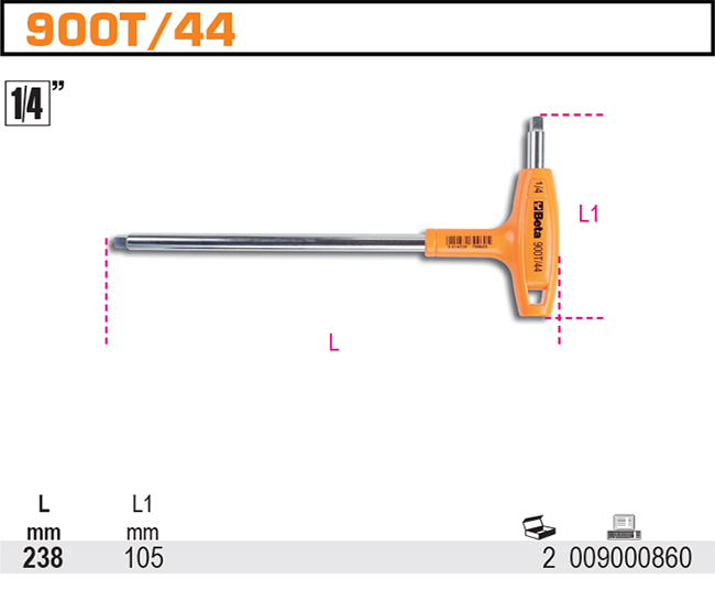 INBUSOVÝ KLÍČ S RUKOJETÍ PALCOVÝ INCH-MODEL 900T
