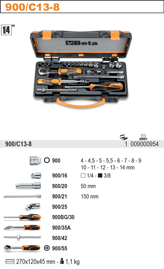 SADA HLAVIC-MODEL 900 1/4''+PŘÍSLUŠENSTVÍ 21KS''