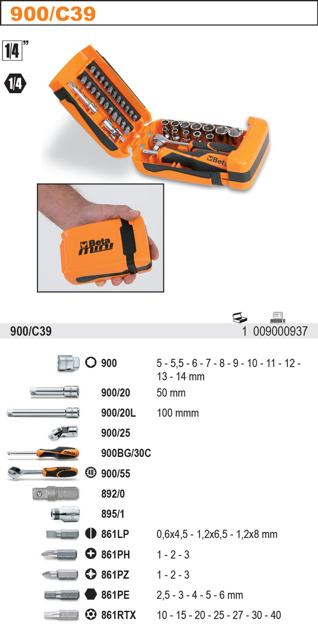 SADA HLAVIC 1/4'' 900 /C39 + PŘÍSLUŠENSTVÍ 39KS''
