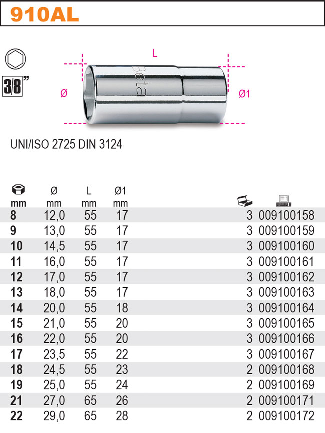 HLAVICE DLOUHÁ-MODEL 910AL 22MM